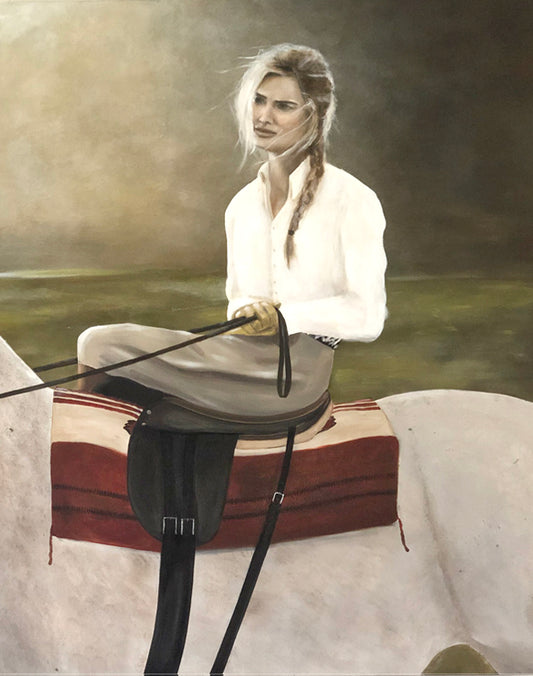 painting of Callie Coles riding side saddle