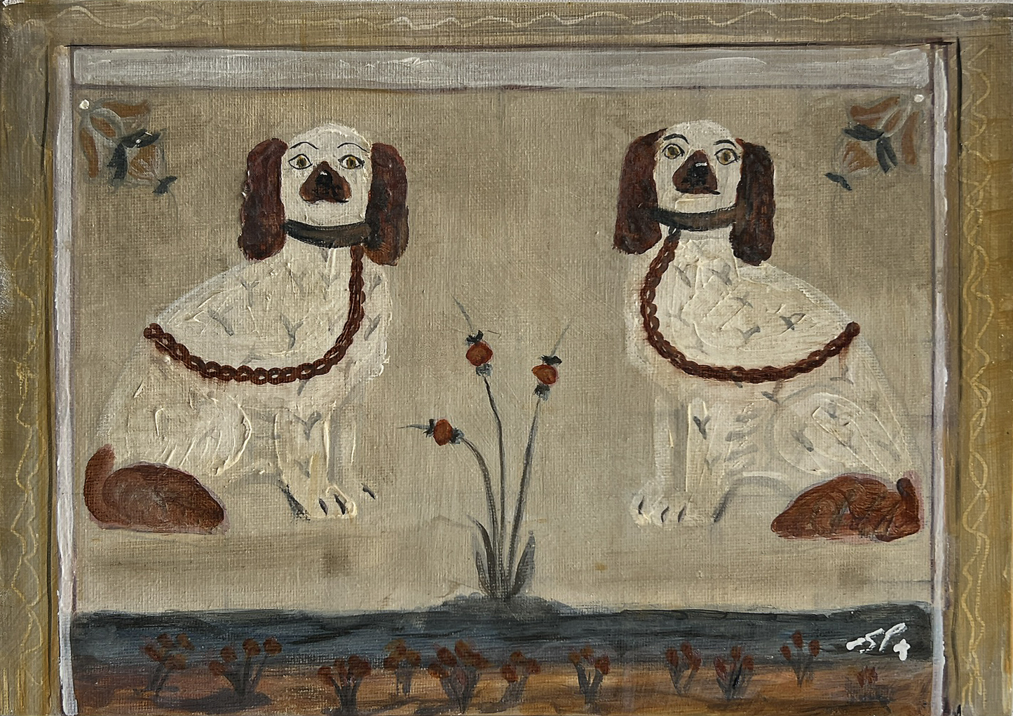 Staffordshire china dog - Folk art spaniels.