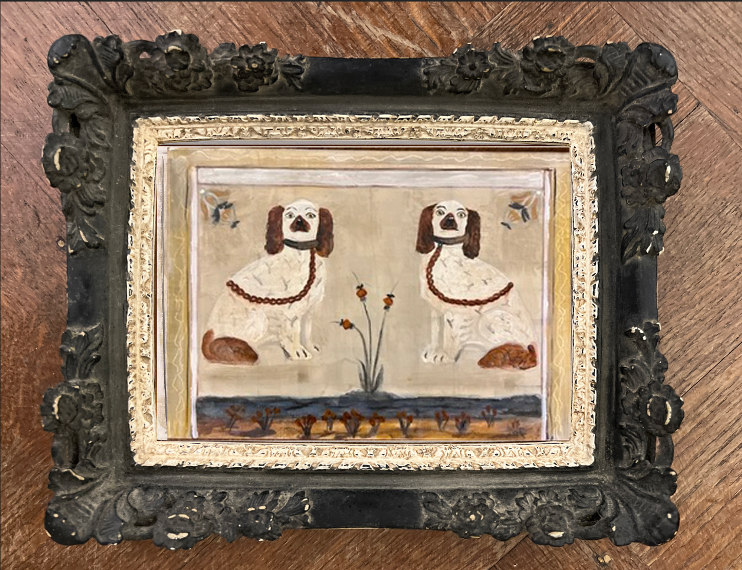 Staffordshire china folk art spaniels print